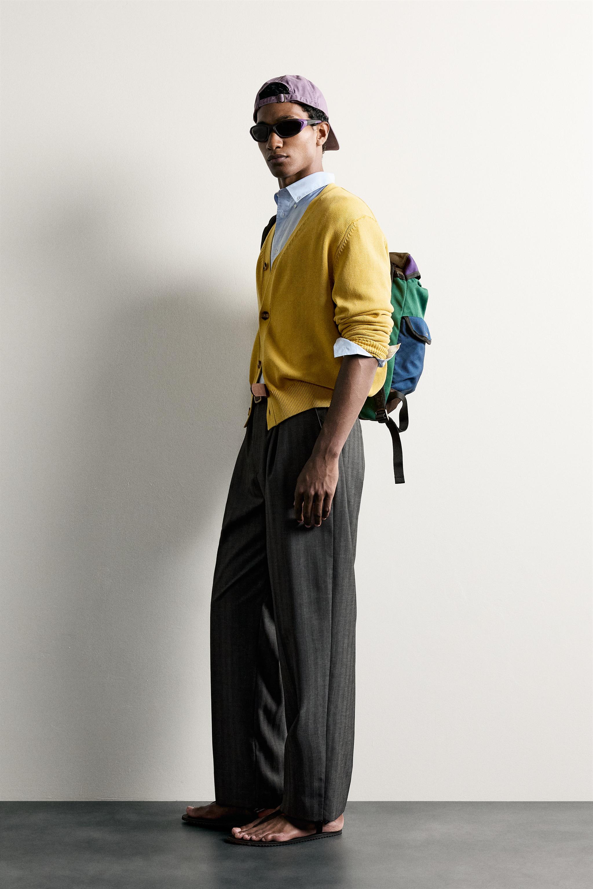 Мужские брюки Zara STRIPED PLEATED RELAXED FIT PANTS — фото 4