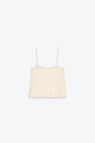 TOP DENTELLE BRODÉ - Beige clair de Zara - Image 7