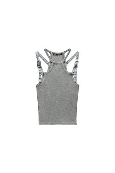 WASHED EFFECT RIBBED TOP WITH BUCKLES