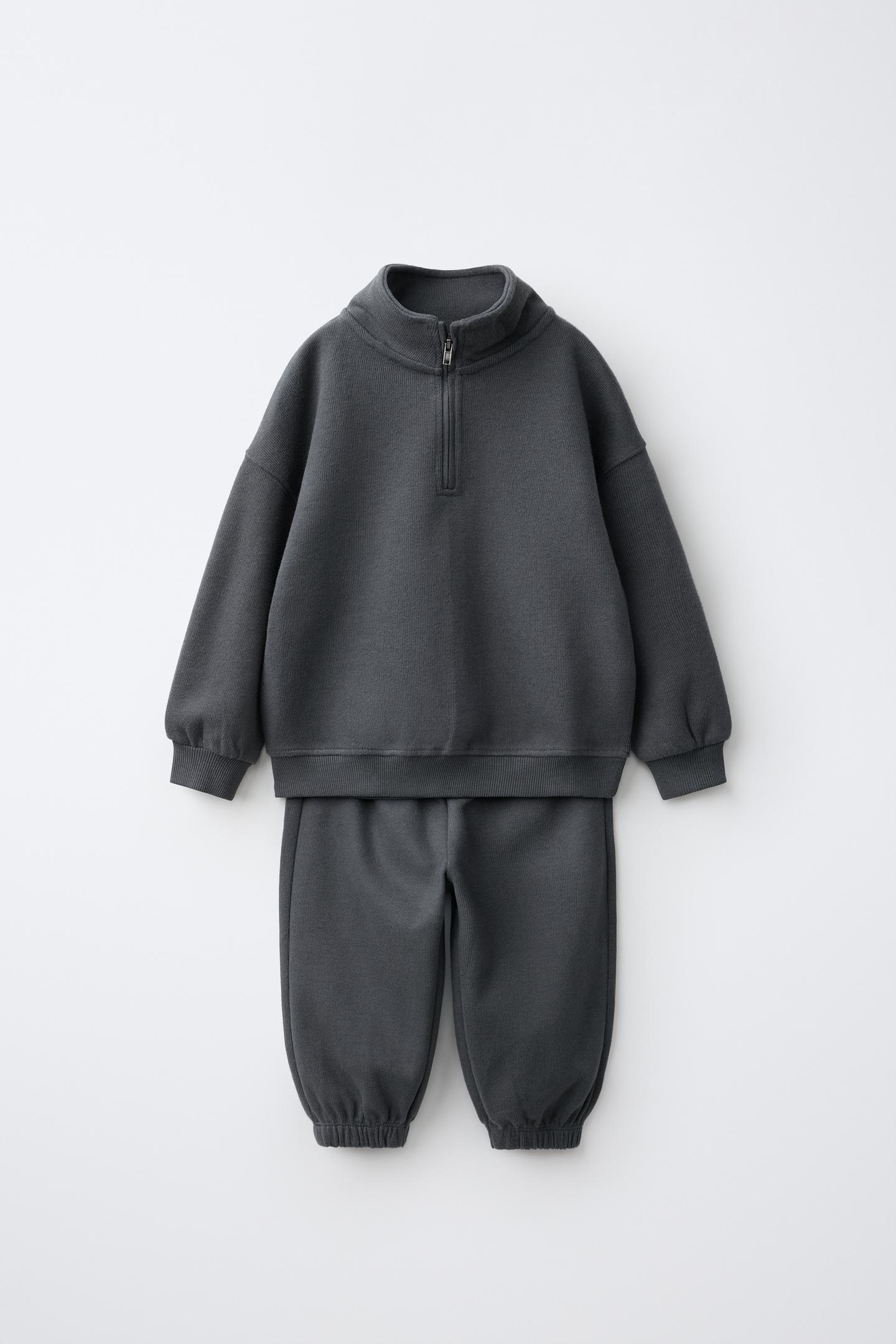 Детский комплект Zara Plain Sweatshirt and Jogger Pants Set, цвет: Антрацитовый серый