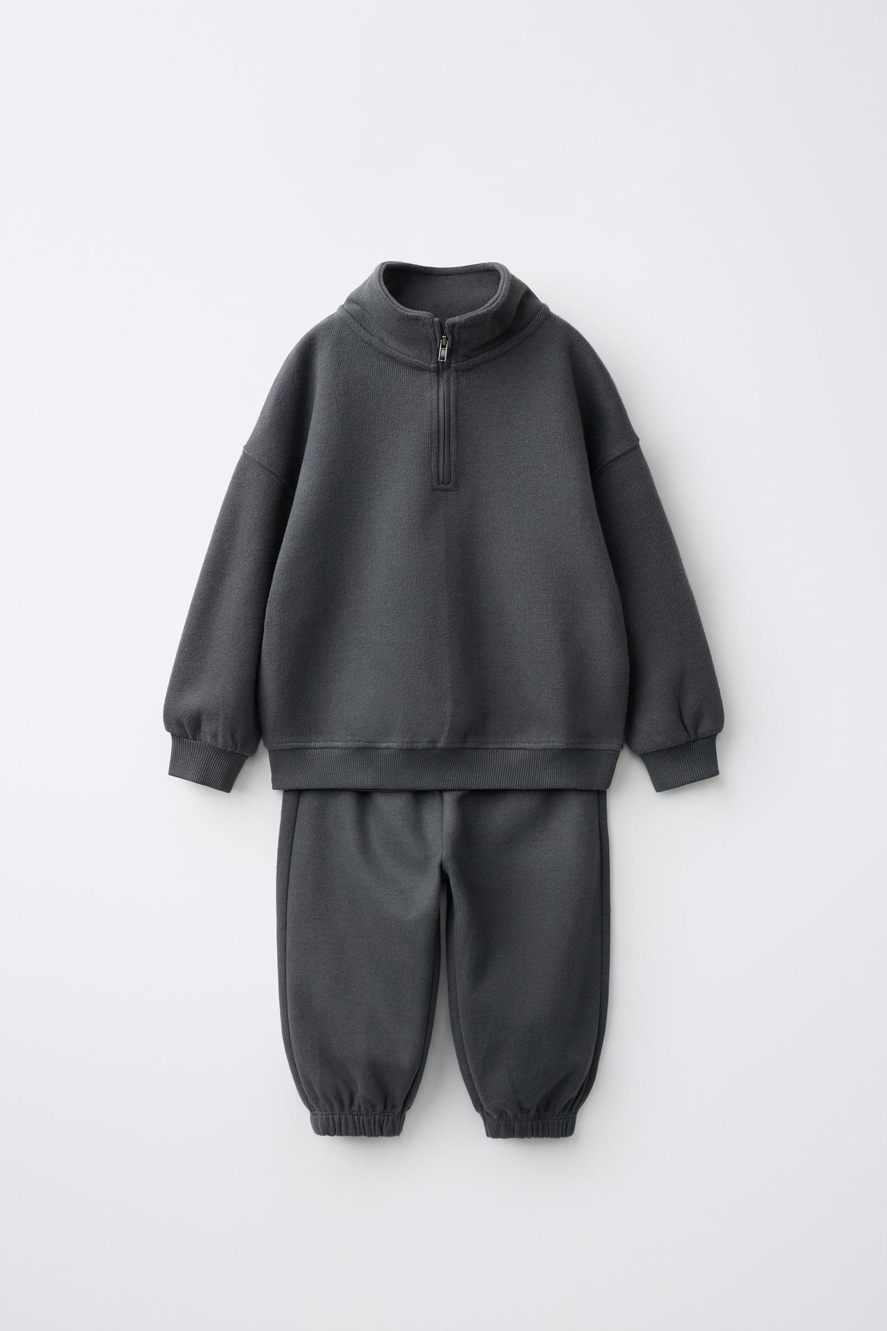 PLAIN SWEATSHIRT AND JOGGER PANTS SET — Anthracite grey