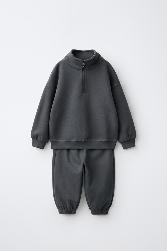 Детский комплект Zara Plain Sweatshirt and Jogger Pants Set, цвет: Антрацитовый серый