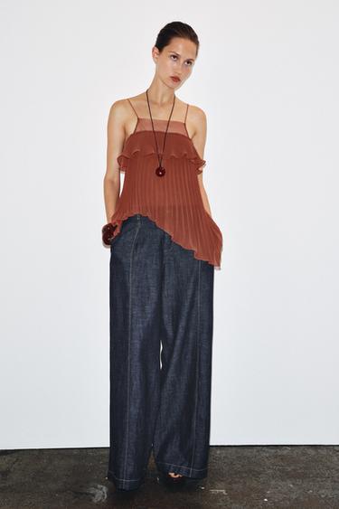 PLEATED RUFFLE TOP - Burnt orange by Zara