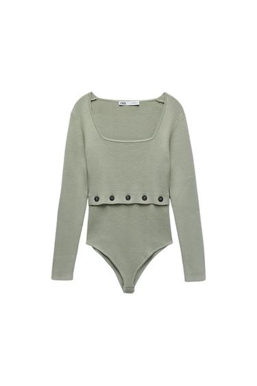 BUTTON TRIM KNIT BODYSUIT