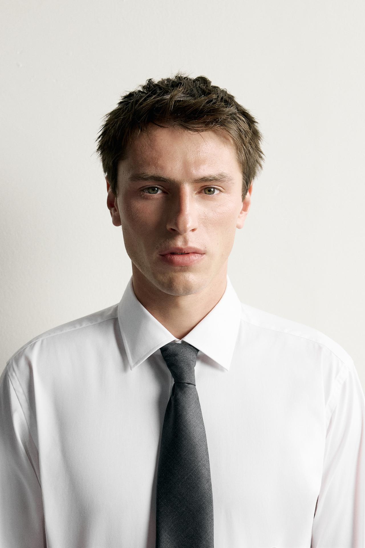 100% WOOL TEXTURED TIE — Dark gray