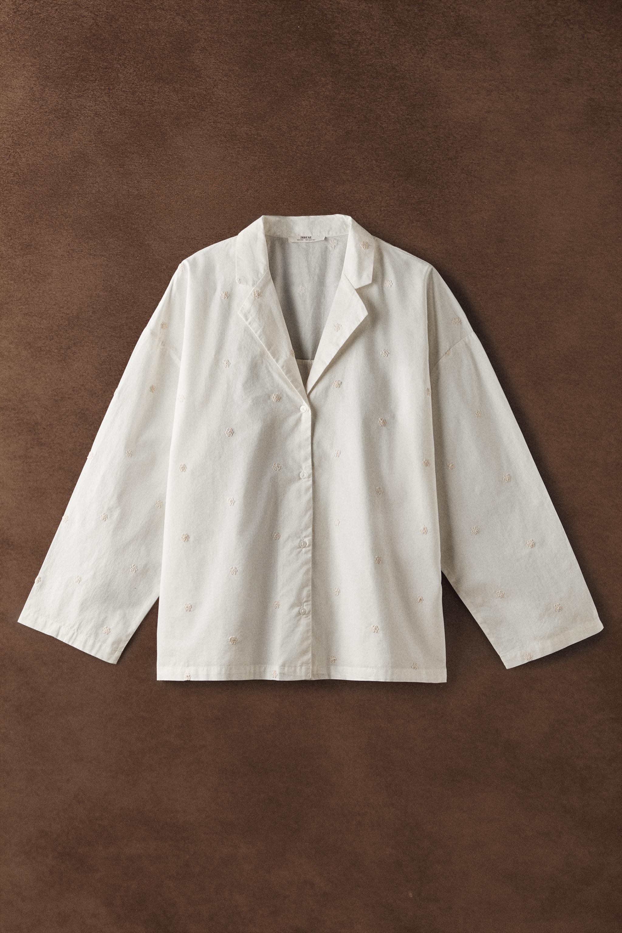 COTTON SHIRT WITH FLORAL EMBROIDERY - Ecru | ZARA United States COTTON SHIRT WITH FLORAL EMBROIDERY - Ecru | ZARA United States