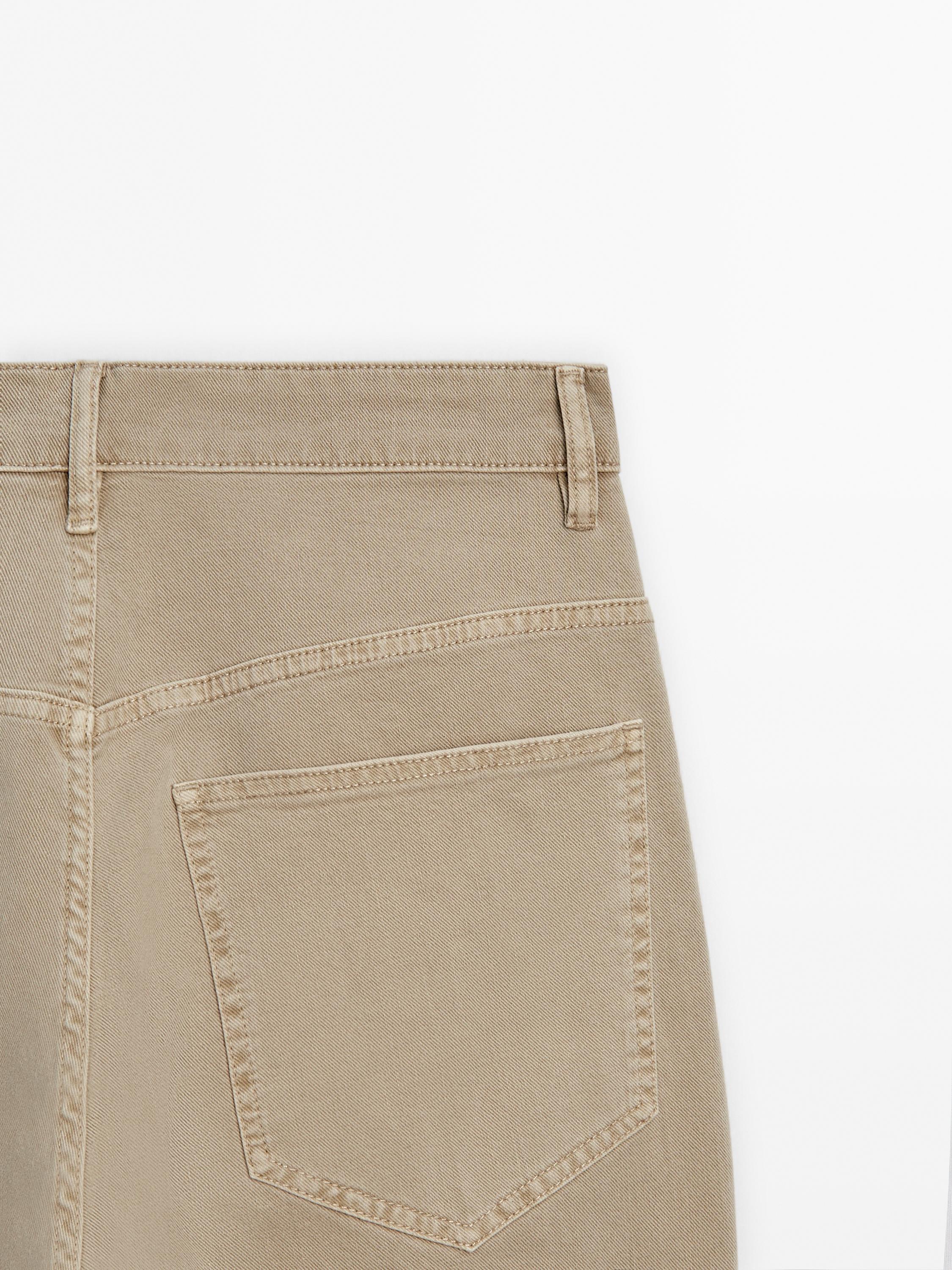Relaxed-fit mid-rise denim trousers - Beige