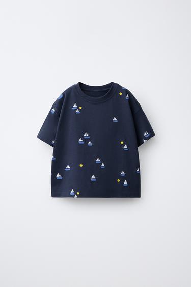 T-SHIRT À IMPRIMÉ BATEAUX - Bleu marine de Zara