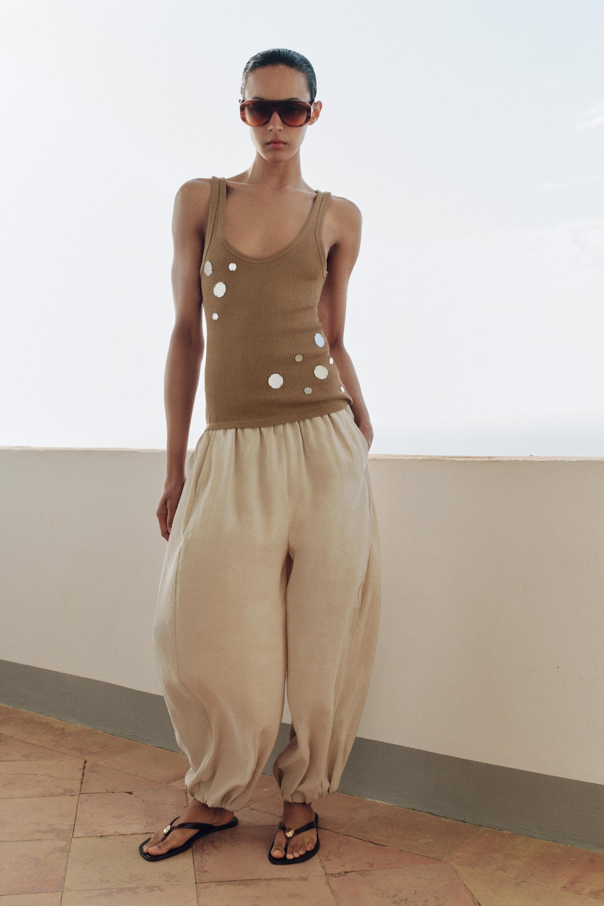 ELASTIC WAIST BALLOON PANTS — Stone