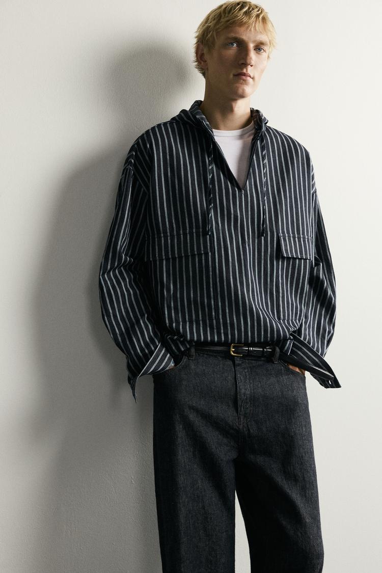 OVERSHIRT CON CAPUCHA A RAYAS DE ALGODÓN Y LINO 6
