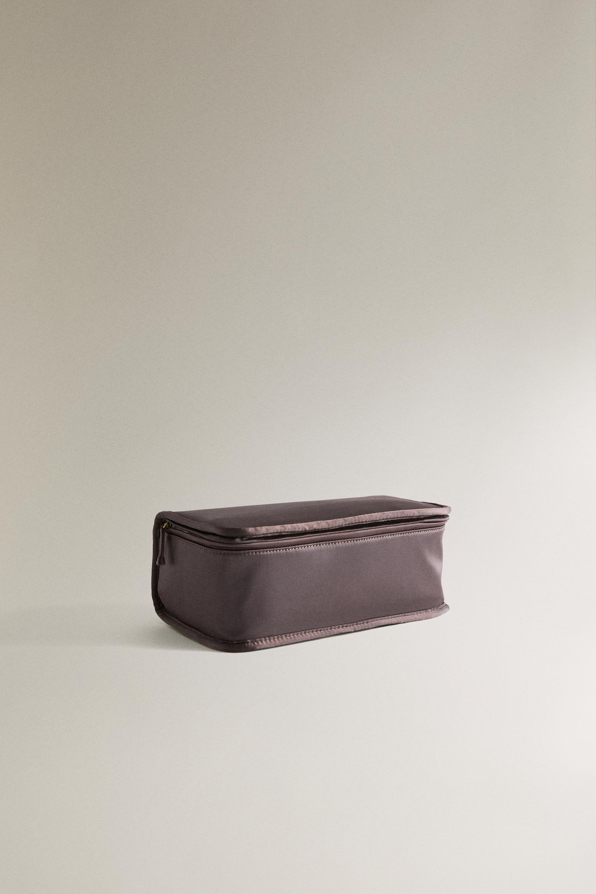 SATEEN STORAGE MAKEUP BAG — Chocolate Brown
