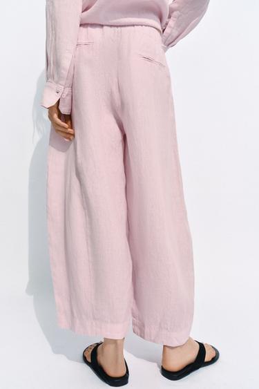 PANTALON BARREL LIN ZW COLLECTION - Mauve clair de Zara - Image 3
