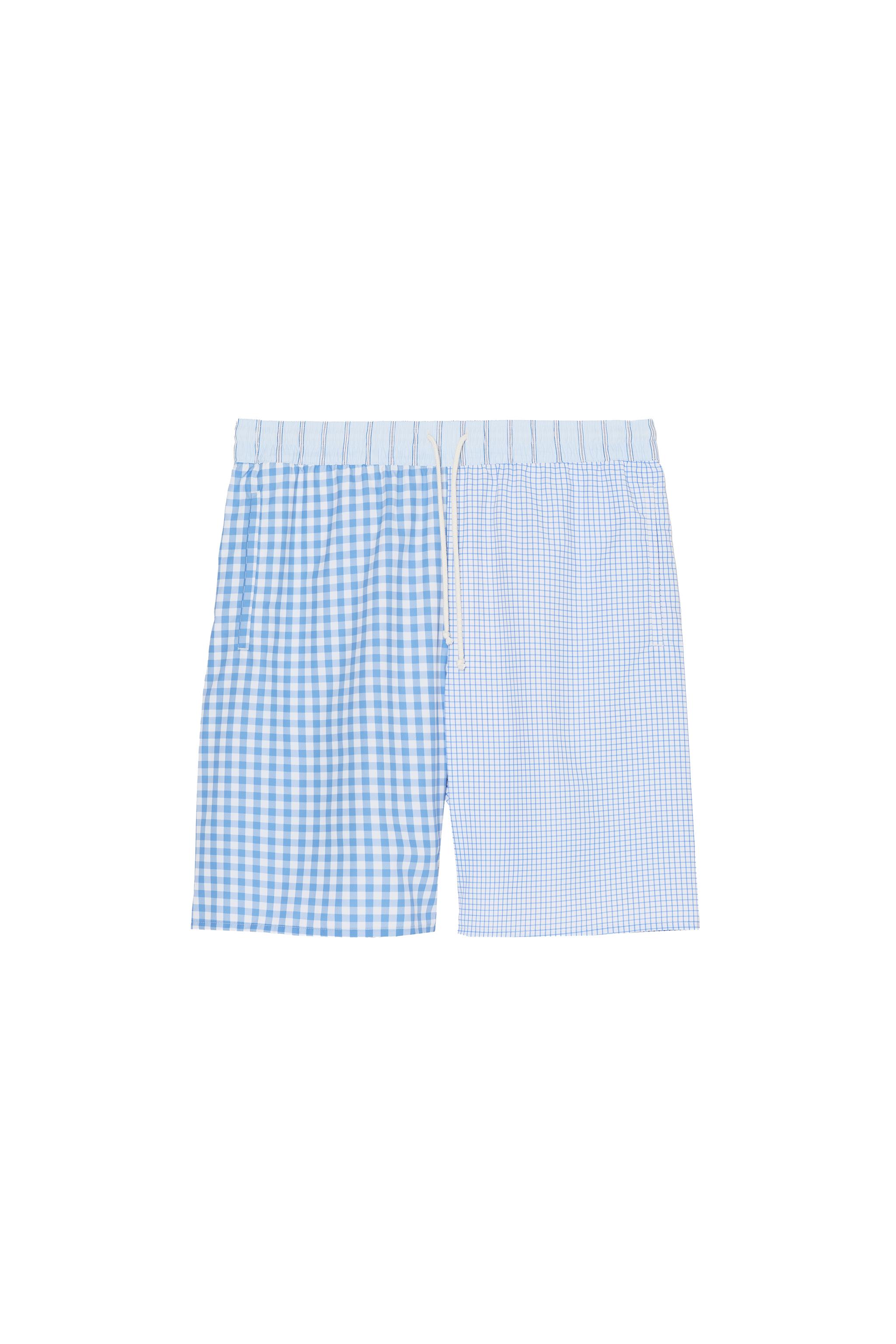 LONG COMBINED CHECK SWIMSUIT — White / Sky blue