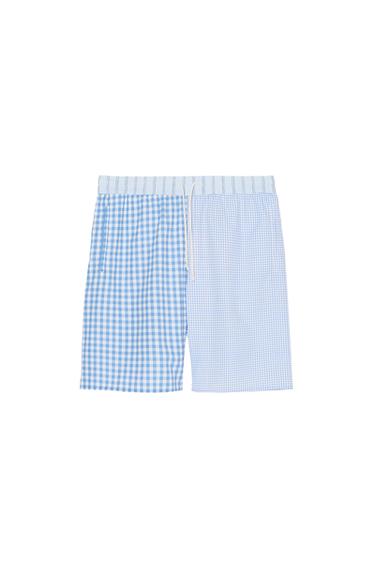 LONG CONTRAST CHECK SWIMMING TRUNKS - White / Sky blue by Zara - Image 0