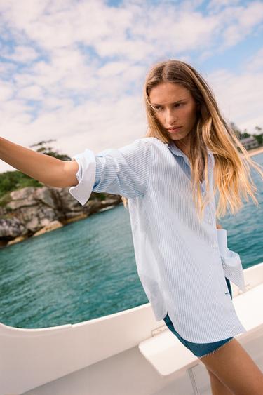OXFORD SHIRT WITH COTTON - Ecru / Blue by Zara - Image 0