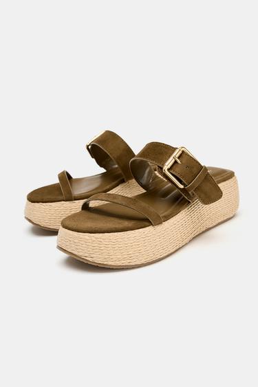 STRAPPY PLATFORM SANDALS - Khaki Green by Zara - Image 2