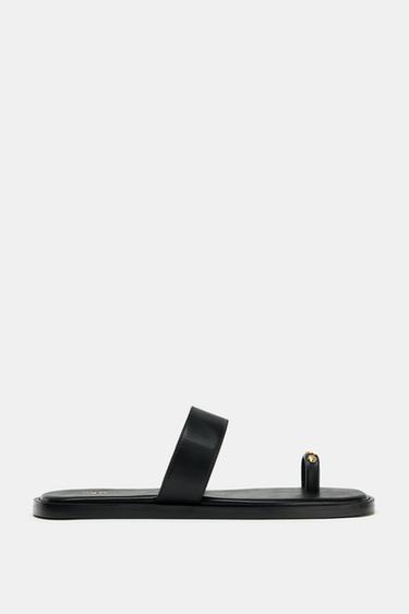 METALLIC BEAD TOE POST SANDALS - Black by Zara