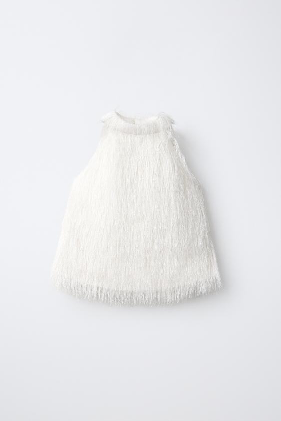 Zara FRINGE HALTER TOP - Oyster-white - Image 0