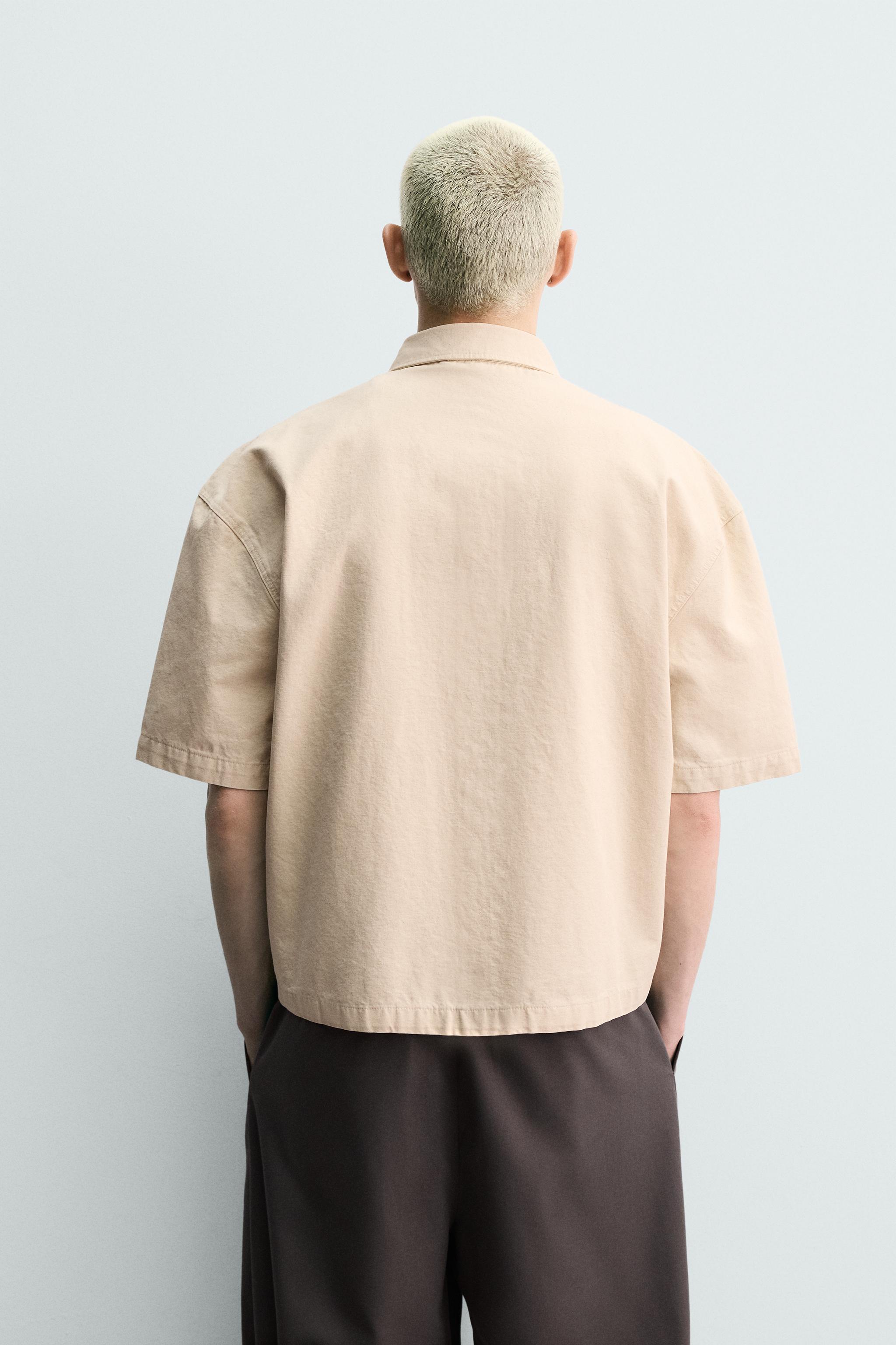 BOXY FIT OVERSHIRT WITH PATCHED TEXT - Ecru | ZARA Turkey