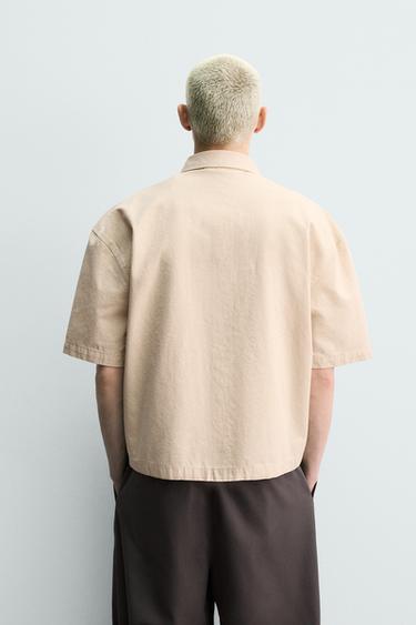 BOXY FIT OVERSHIRT WITH PATCHED TEXT - Ecru by Zara - Image 2