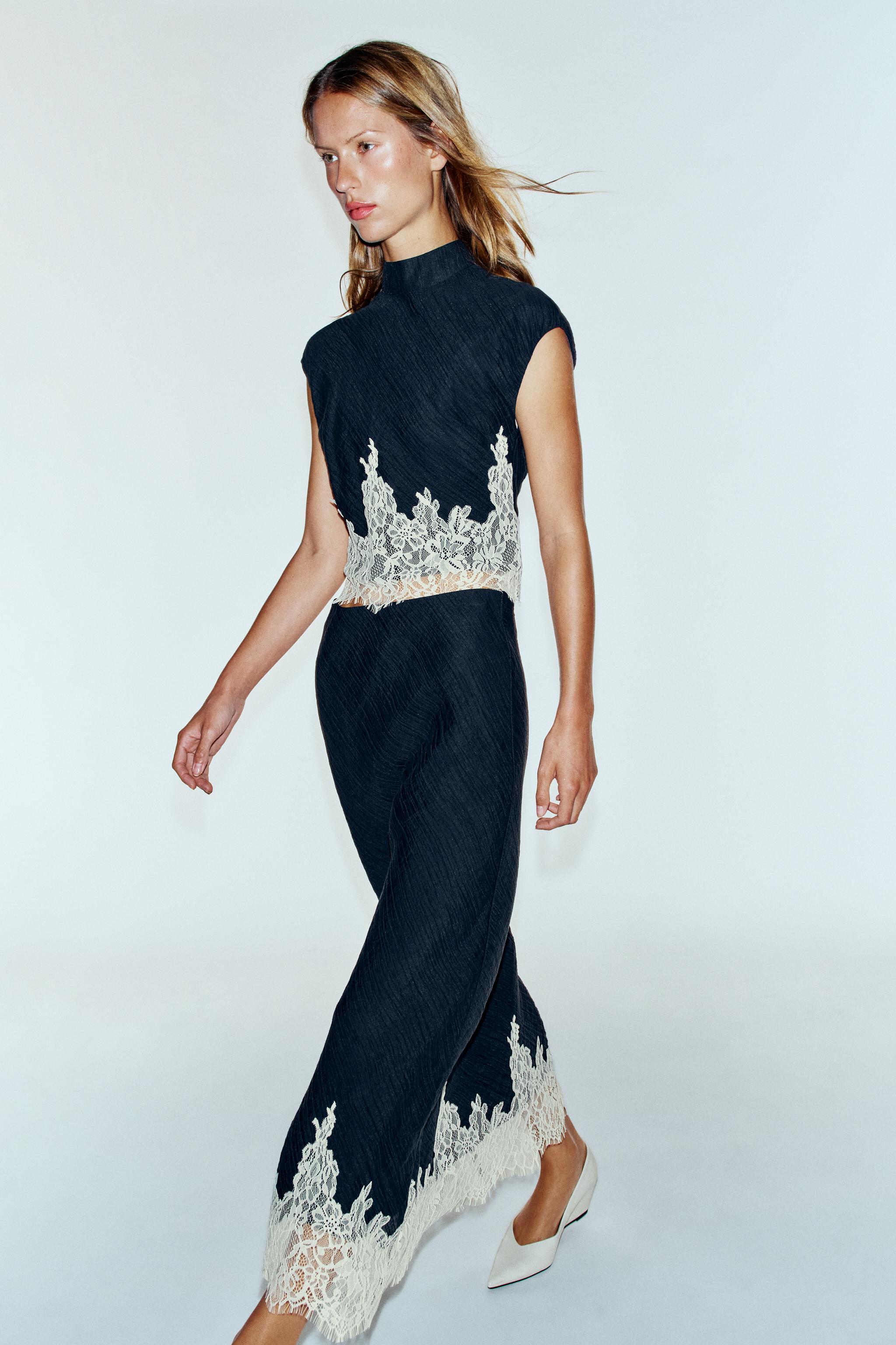 Lace-Trimmed Midi Skirt by Zara