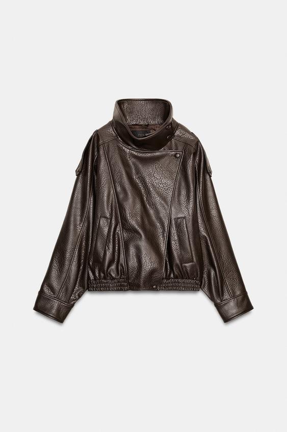 LEATHER EFFECT BIKER JACKET - Brown by Zara - Image 6