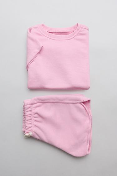 Zara PLAIN MEDIUM WEIGHT T-SHIRT AND BERMUDA SET - Pale pink