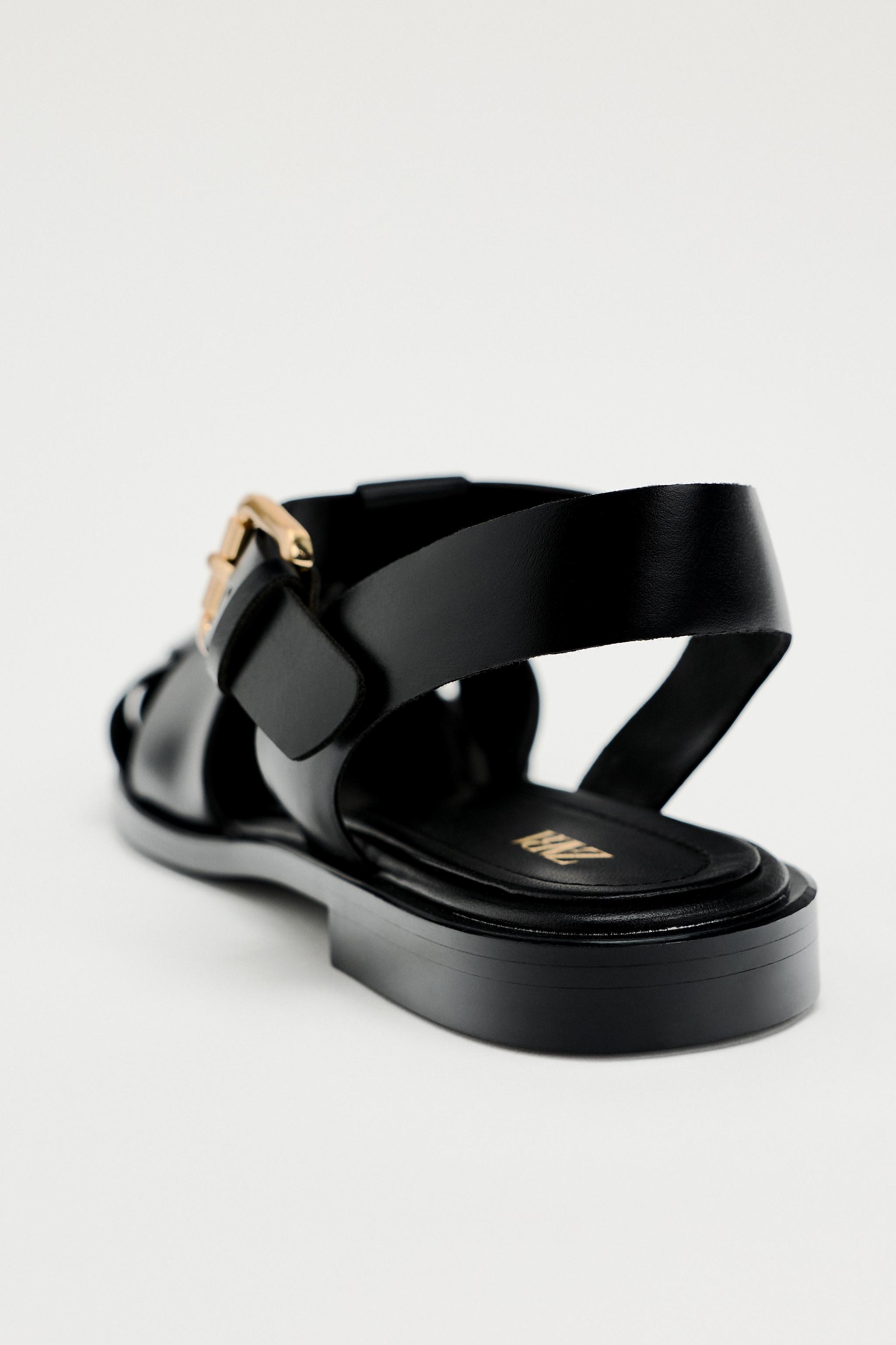 Zara - Fisherman Sandals with Lug Soles. Back Strap with Buckle Closure. Sole Height: 1.8 Inches (4.5 cm) - Black - Women