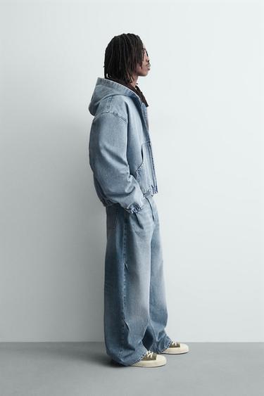 BLOUSON DÉLAVÉ À CAPUCHE - Bleu clair de Zara - Image 3