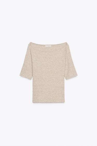Zara 船領 T 恤 - 沙色 / 斑紋
