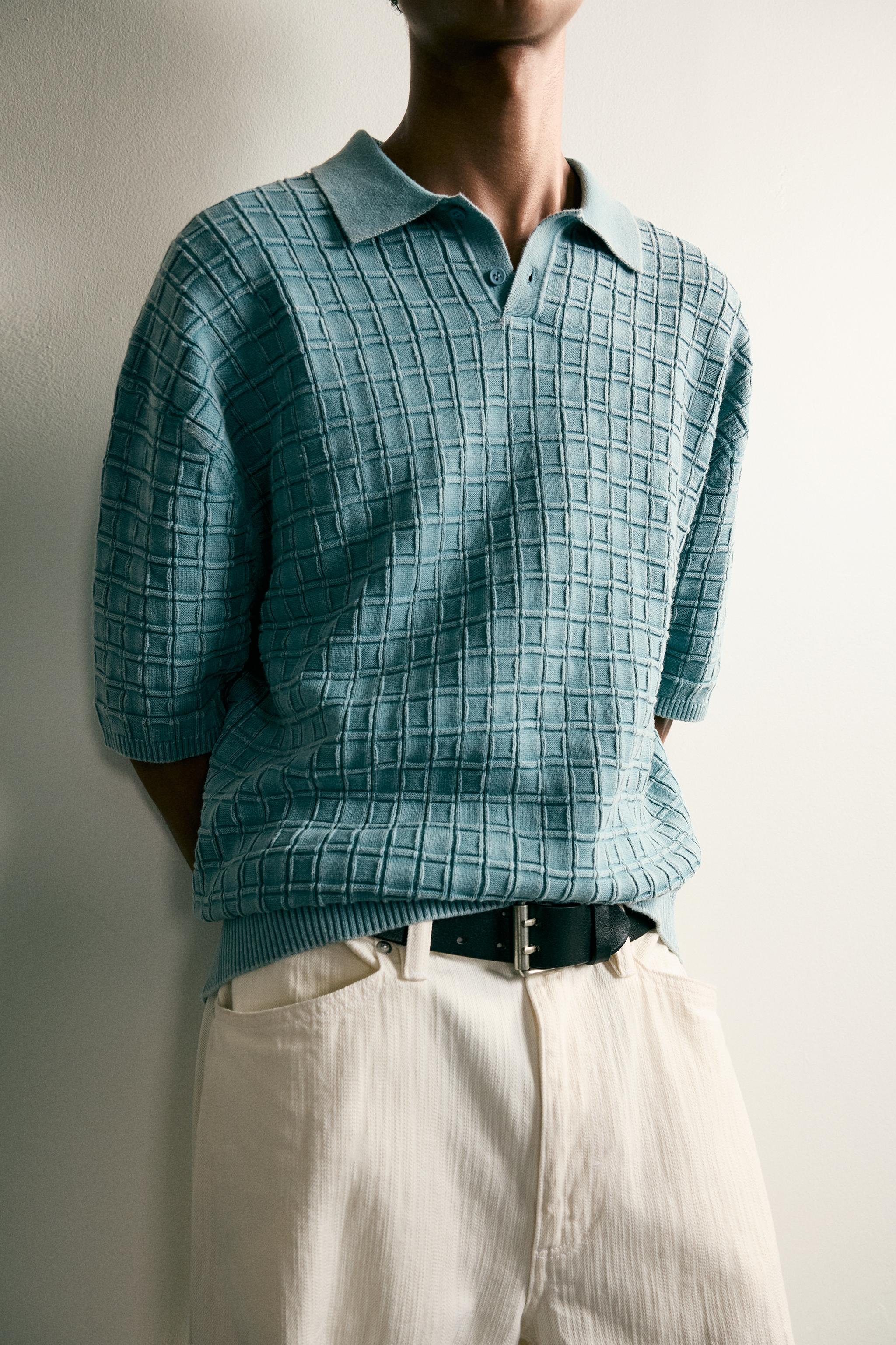 WASHED CHECK KNIT POLO SHIRT