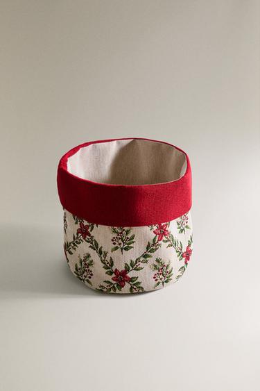 FLORAL CHRISTMAS BREAD BASKET - Red by Zara - Image 1