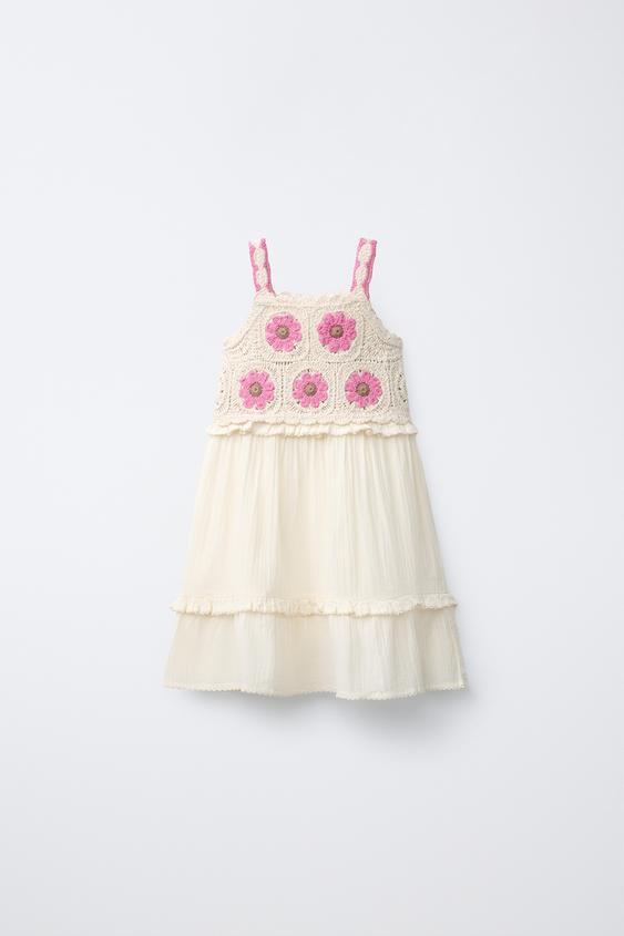 VESTIDO COMBINADO PUNTO CROCHET - Rosa de Zara - Imagen 0