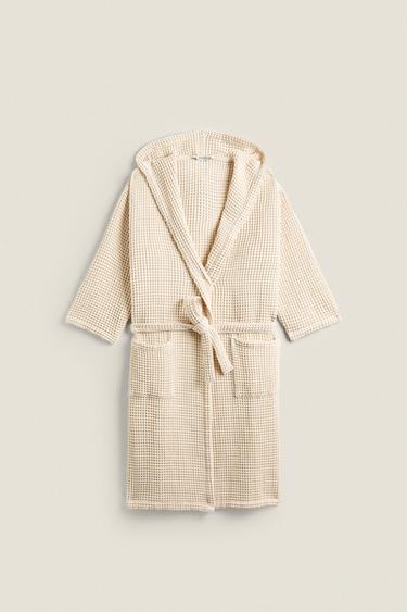 Zara COTTON WAFFLE-KNIT BATHROBE - Light beige