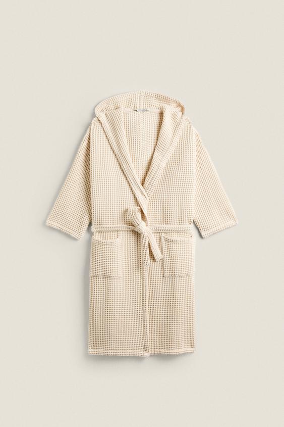 COTTON WAFFLE KNIT BATHROBE Light beige ZARA United States