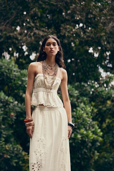 CUTWORK EMBROIDERY CROP TOP - Ecru by Zara - Image 1