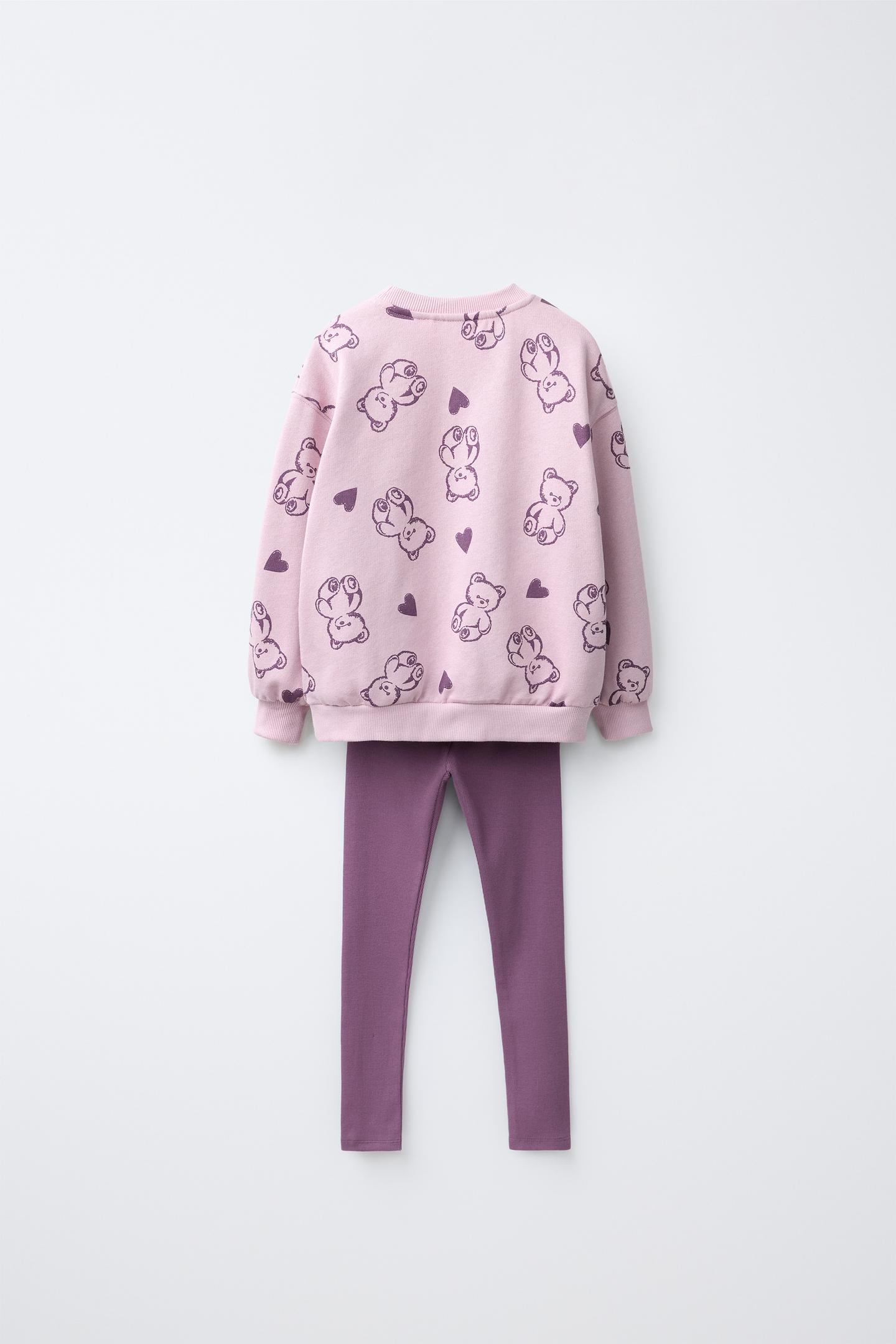 Детский комплект Zara Bear Print Sweatshirt and Leggings Set, цвет: Пастельный розовый — фото 2