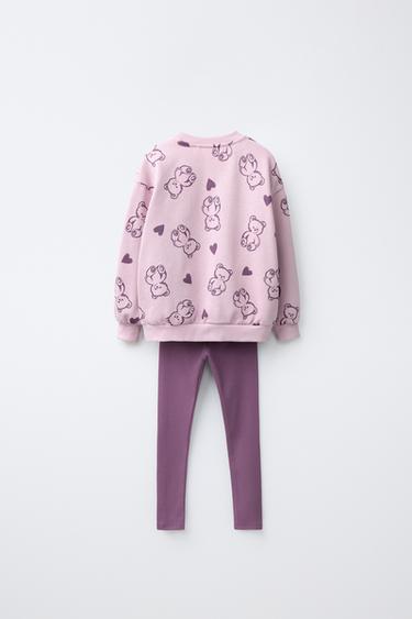 BEAR PRINT SWEATSHIRT AND LEGGINGS SET — Pastel pink 2