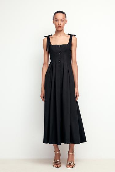 فستان ميدي بأشرطة معقودة - أسود by Zara