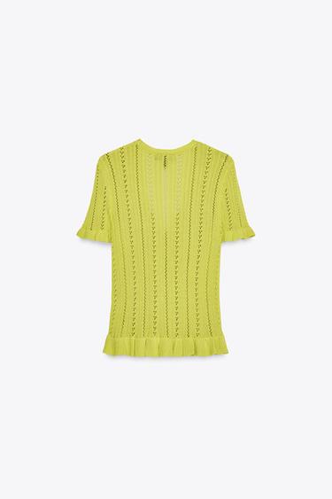 GILET EN MAILLE POINTELLE À VOLANTS - Vert de Zara - Image 4