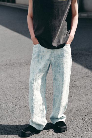 Zara 刮痕效果吊襠牛仔褲 - 淡藍色
