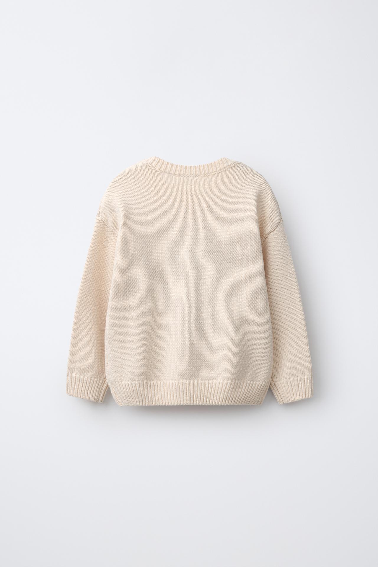 EMBROIDERED DOG KNIT SWEATER — Ecru