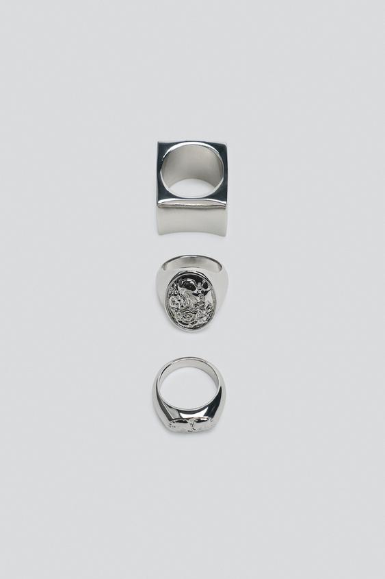 GEOMETRIC METAL RINGS PACK OF 3 - Silver by Zara - Image 0