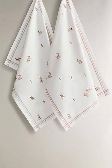 Zara SET OF RABBIT COTTON KITCHEN TOWELS (SET OF 2) - Ecru