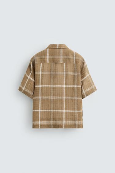 CHECKED LINEN/COTTON SHIRT - Brown by Zara - Image 7