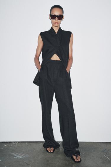 BUCKLE LINEN BLEND TROUSERS ZW COLLECTION - Black by Zara
