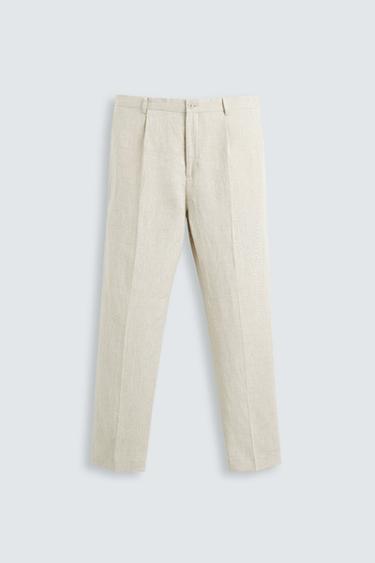 CALÇA 100% LINHO PREGAS - Bege-claro da Zara