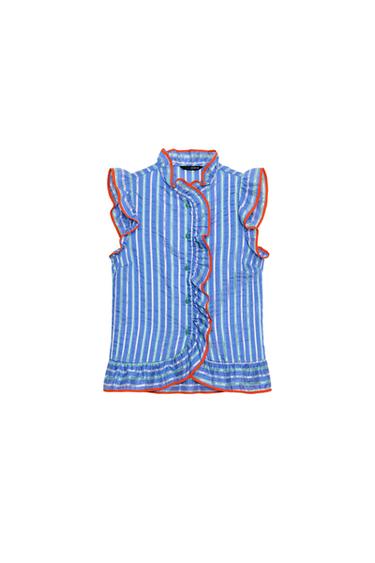 STRIPED RUFFLED SHIRT - Blue by Zara