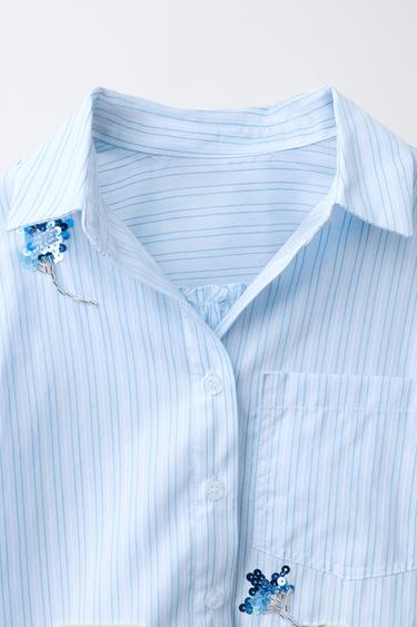CHEMISE ET TOP RAYURES FLEURS PAILLETTES - Bleu de Zara - Image 3