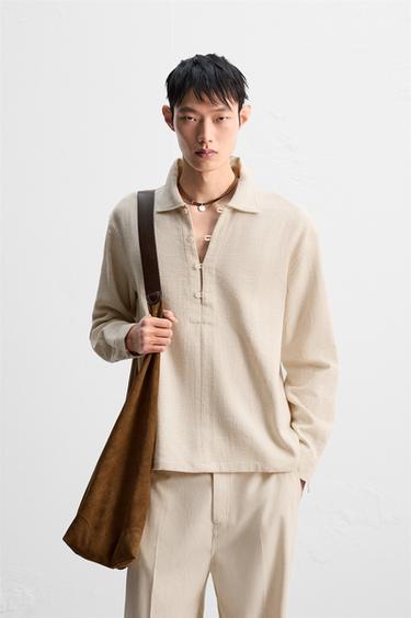 Zara 紋理POLO襯衫 - 奶油色